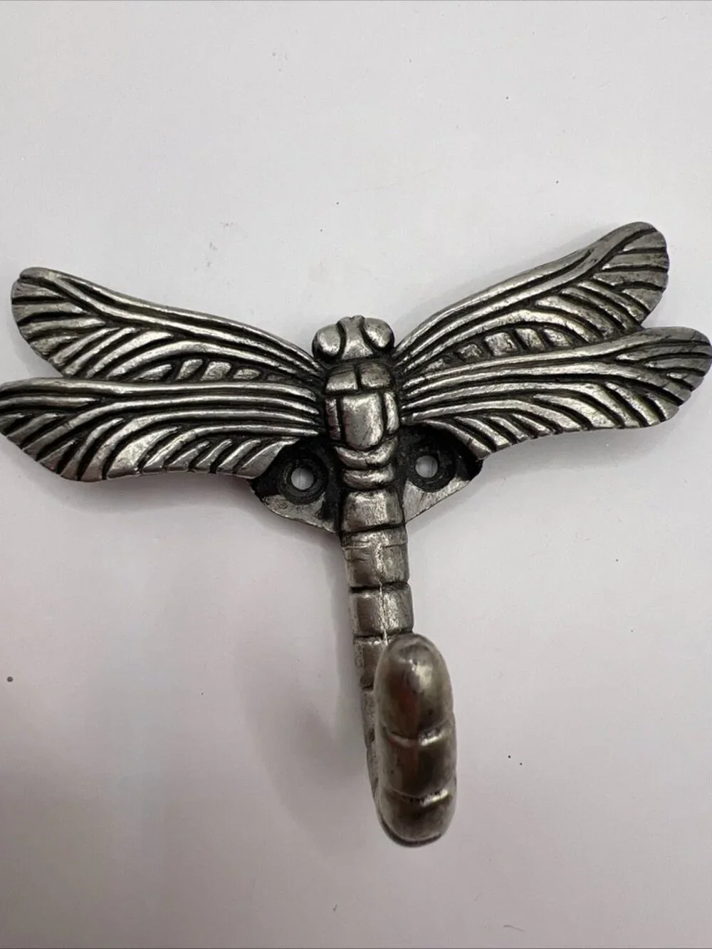 Vintage Dragonfly Wall Hook Silver Pewter | Key Coat Hat Hook 4”